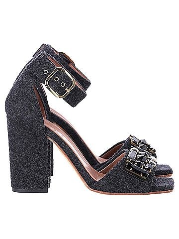MARNI Marni Felt Crystal Embellished Ankle Strap Sandals in Grey Wool (view 1)