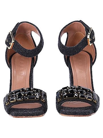 MARNI Marni Felt Crystal Embellished Ankle Strap Sandals in Grey Wool (view 2)