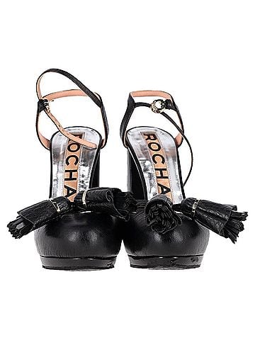 ROCHAS Rochas Tassel Detail Ankle Strap Platform Sandals in Black Leather (view 2)