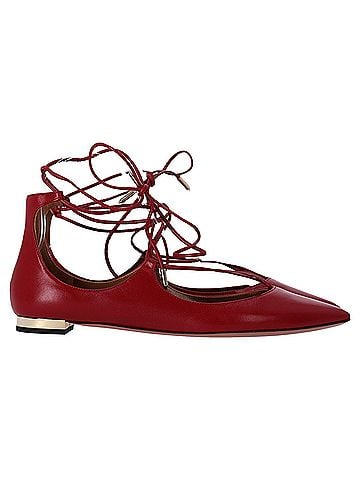 Aquazzura  Aquazzura Christhy Lace-Up Ballet Flats in Red Leather (view 1)