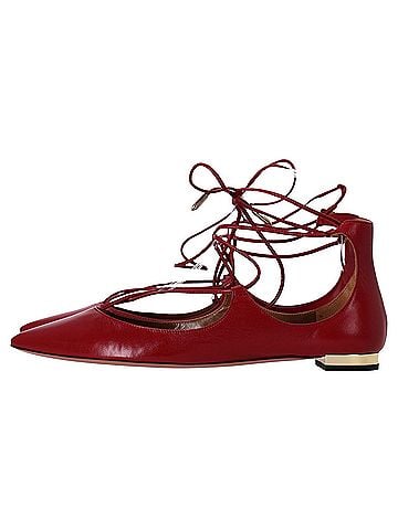 Aquazzura  Aquazzura Christhy Lace-Up Ballet Flats in Red Leather (view 2)
