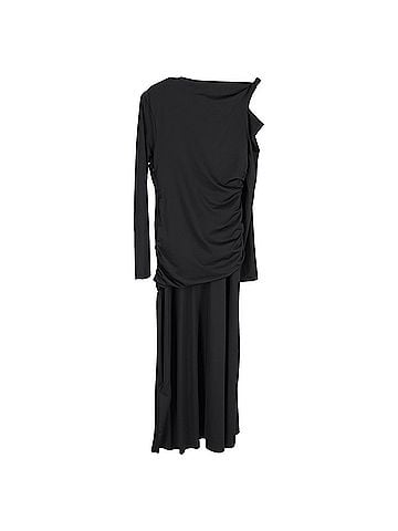 Victoria Beckham  Victoria Beckham Ruched Detail Midi Dress in Black Polyester  (view 2)