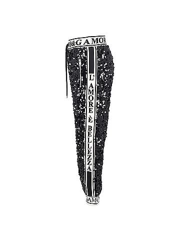 Dolce & Gabbana  Dolce & Gabbana Sequined Drawstring Track Pants in Black Polyester (view 2)
