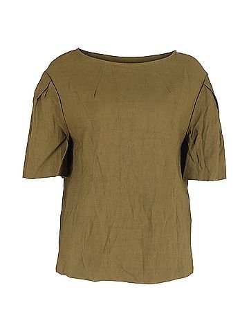 Dries Van Noten  Dries Van Noten Drop Shoulder Short Sleeve Blouse in Khaki Linen (view 1)
