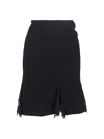 Oscar De La Renta Oscar de la Renta Knee Length Skirt with Lace Detail in Black Wool (view 1)