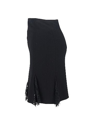 Oscar De La Renta Oscar de la Renta Knee Length Skirt with Lace Detail in Black Wool (view 2)