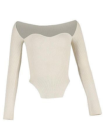 Khaite  Khaite Maddy Knitted Off-Shoulder Top in  Ivory Viscose (view 1)