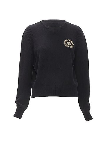 Chanel Chanel cashmere blend bead pearl CC embellished badge sweater (view 1)