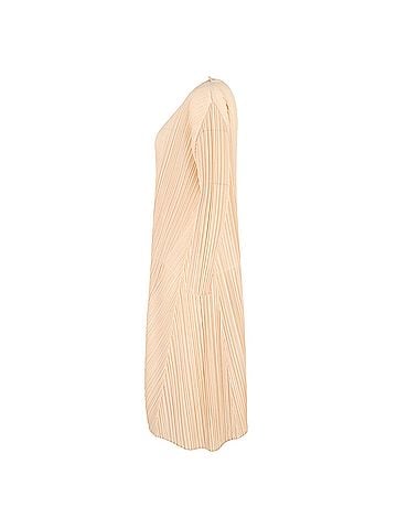 Issey Miyake  Issey Miyake Pleated Midi Long Sleeve Dress in Nude Polyester (view 2)
