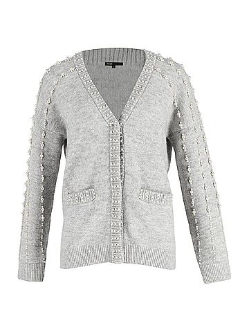 Maje  Maje Pearl-Embellished Cardigan with Pockets in Grey Acrylic (view 1)