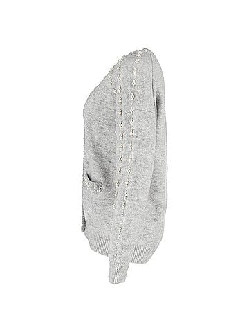 Maje  Maje Pearl-Embellished Cardigan with Pockets in Grey Acrylic (view 2)