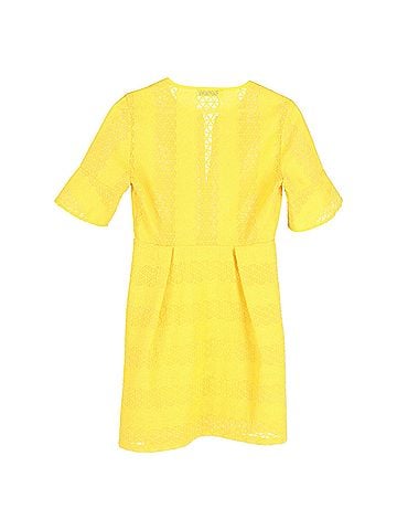 Sandro Sandro Crew Neck Mini Dress in Yellow Polyester (view 2)