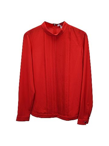 HUGO BOSS Boss Pleated Mock-Neck Top in Red Polyester (view 1)