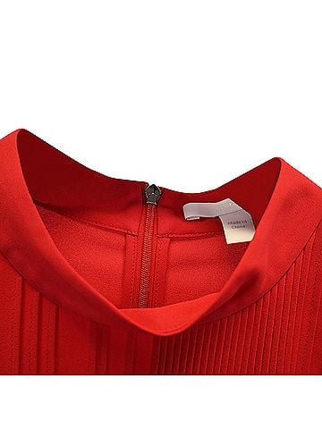 HUGO BOSS Boss Pleated Mock-Neck Top in Red Polyester (view 2)