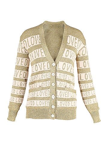 Gucci Gucci Loved Oversized Lurex Cardigan in Gold Wool (view 1)