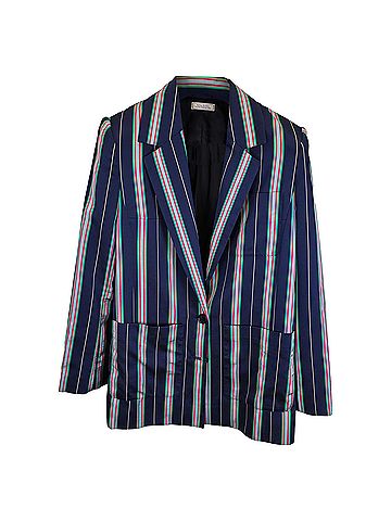 Nina Ricci  Nina Ricci Striped Single-Breasted Blazer with Pockets in Navy Blue Acetate (view 1)