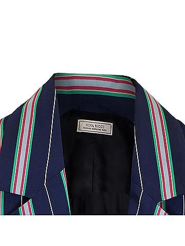 Nina Ricci  Nina Ricci Striped Single-Breasted Blazer with Pockets in Navy Blue Acetate (view 2)