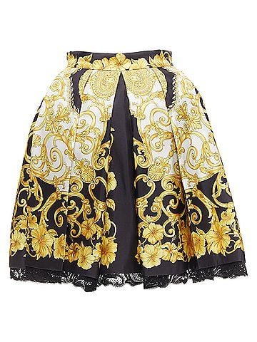 Versace Versace silk Barocco Hibiscus print lace trimmed skirt (view 1)