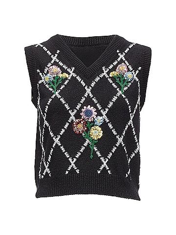 Gucci Gucci silver diamong argyle floral embellished sweater vest (view 2)