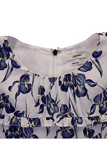 Jason Wu Jason Wu Iris Print Ruffled Dress in White Silk (view 2)