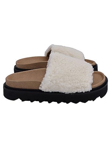 Iris & Ink Iris & Ink Poppy Faux Shearling Slides In White Wool (view 1)