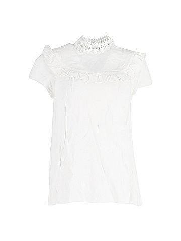 Sandro Sandro Mock Neck Short Sleeve Blouse in White Viscose (view 1)