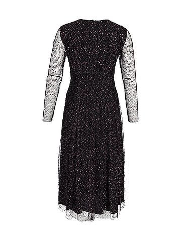 Escada Escada Sheer Sleeve Midi Dress in Black Polyester  (view 2)