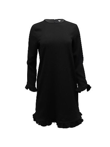 Ganni Ganni Clark Ruffled Long Sleeve Dress in Black Polyester (view 1)