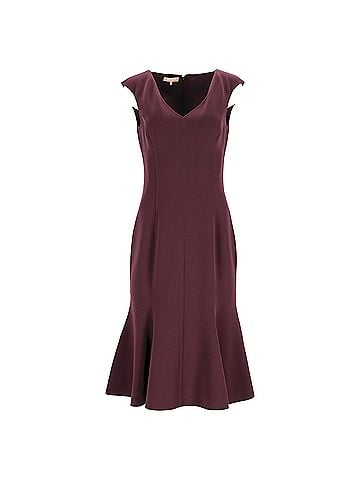 Michael Kors Michael Kors Midi Trumpet Dress in Burgundy Wool (view 1)