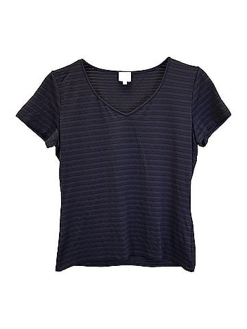 Giorgio Armani Armani Collezioni Striped V-Neck T-Shirt in Black Polyamide (view 1)