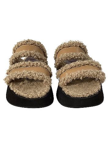STAUD  Staud Siesta Shearling Slide Sandals in Brown Leather (view 2)