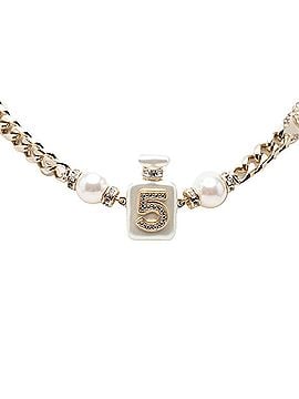 Chanel Chanel Coco Mark No. 5 Perfume Bottle Chain Pendant Necklace, A22S Engraving, Silver, White Metal, Faux Pearl Rhinestone, Women's CHANEL (view 1)