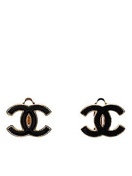 Chanel Chanel Coco Mark Earrings, 02A Engraving, Gold and Black Plated, Women's. (view 1)