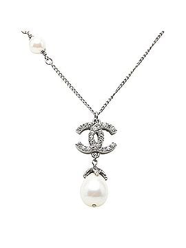 Chanel Chanel Chain Pendant Necklace, 08A Stamp, Silver Metal, Faux Pearl Rhinestone, Women's, CHANEL (view 1)