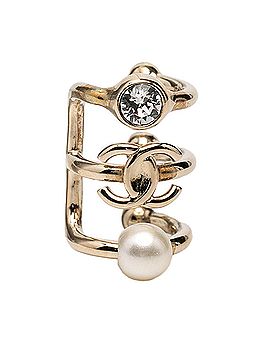 Chanel Chanel Coco Mark Ear Cuff Earrings, B22C Engraving, Silver Metal, Faux Pearl Rhinestone, Women's CHANEL (view 1)