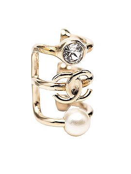 Chanel Chanel Coco Mark Ear Cuff Earrings, B22C Engraving, Silver Metal, Faux Pearl Rhinestone, Women's CHANEL (view 2)