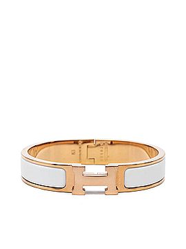 Hermès Hermes Click H PM Enamel Bracelet, Gold and White Plated, Women's (view 1)