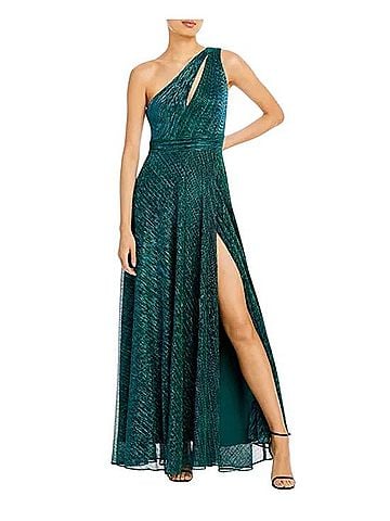 Aqua One-Shoulder Evening Gown Cocktail Dress (view 1)