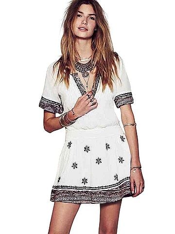 Free People 2017 Embroidered Cinched Waist Mini Dress | Romantic Boho Coquette Indie Sleaze Coastal Cowgirl  Casual Dress (view 1)
