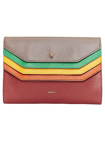 Gucci GUCCI 2017 Runway Totem rainbow brown leather flap envelop clutch bag (view 1)