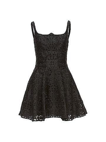Emilia Wickstead EMILIA WICKSTEAD black floral lace paisley scalloped neckline flared dress UK8 S (view 1)
