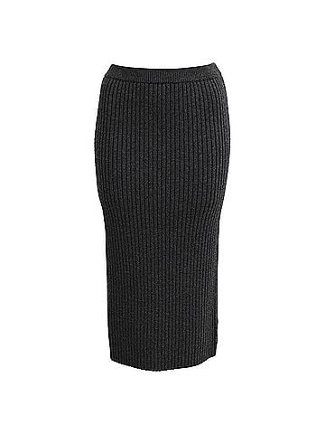 Michael Kors  Michael Kors Ribbed-Knit Midi Fitted Skirt in Grey Wool (view 1)