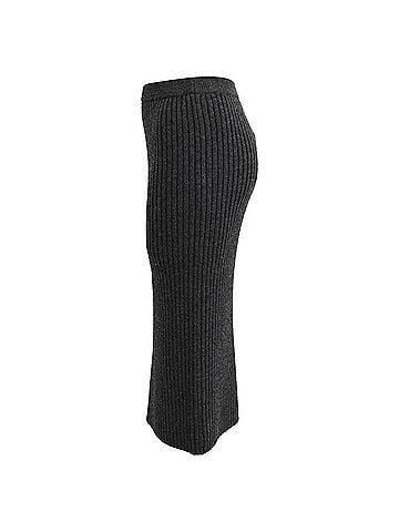 Michael Kors  Michael Kors Ribbed-Knit Midi Fitted Skirt in Grey Wool (view 2)