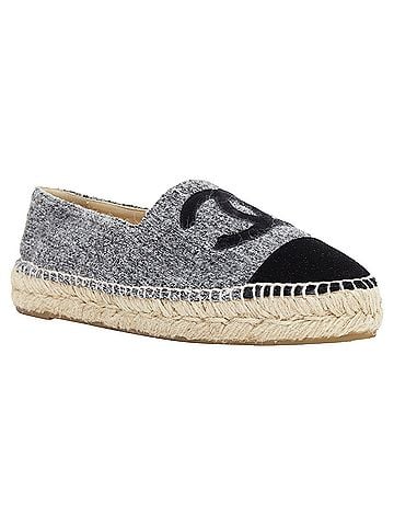 Chanel Chanel grey tweed velvet CC logo toe cap espadrille shoes (view 2)