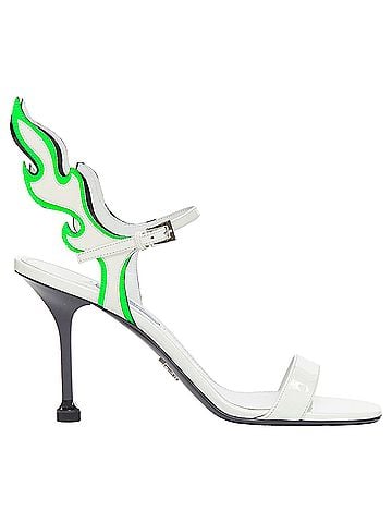 Prada Prada Hot Flame Acid Fire white green patent leather mid heel sandal (view 1)