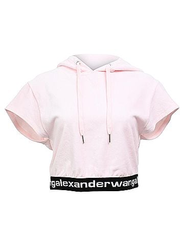 Alexander Wang  Alexander Wang T. Cropped Hoodie in Pink Corduroy (view 1)