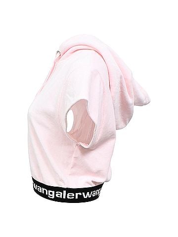 Alexander Wang  Alexander Wang T. Cropped Hoodie in Pink Corduroy (view 2)