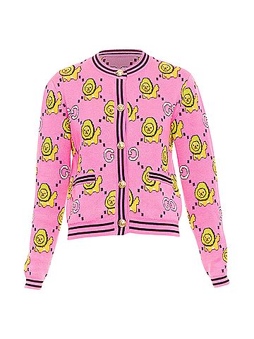 Gucci Gucci pink cotton lion cropped cardigan (view 1)