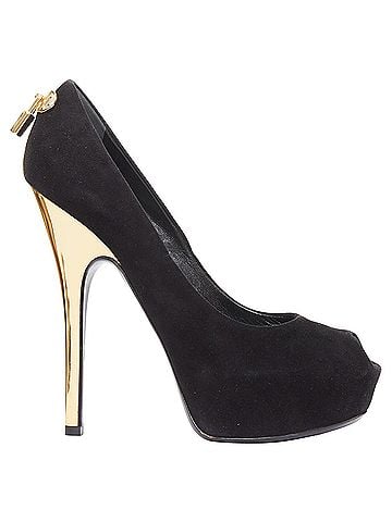 Louis Vuitton Louis Vuitton black suede gold LV pumps (view 1)