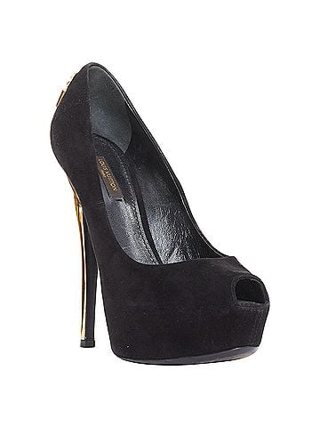 Louis Vuitton Louis Vuitton black suede gold LV pumps (view 2)